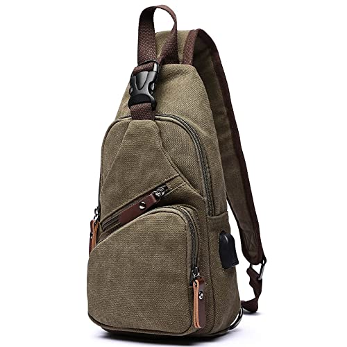 Canvas Sling Bag Crossbody Backpack Shoulder Casual Rucksack for Men Women Outdoor Cycling Hiking Travel Fishing Green - color: Green