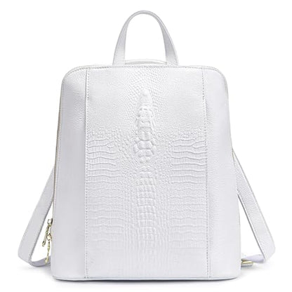 zency 100% Genuine Leather Knapsack Ladies Alligator Pattern Women Backpack For Work Laptop (White) - color: White