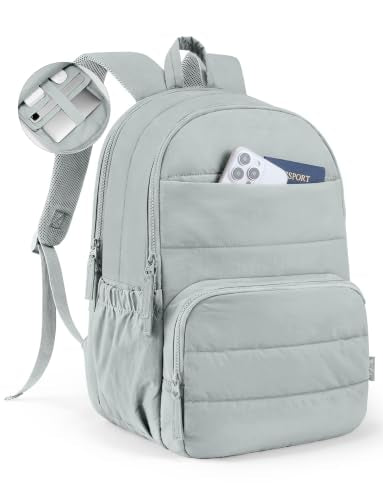 Uselike Travel Backpack for Women, 15.6 Inch Laptop Backpack, Quilted College Bookbag, Cute Work Backpacks, Water Resistant (Dawn Grey) - color: Dawn Grey