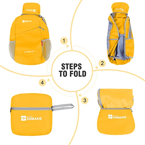 ZOMAKE Lightweight Packable Backpack 20L,Foldable Backpacks Small Daypack for Hiking Water Resistant Day Bag for Travel(Yellow) - color: Yellow