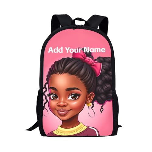 Afro Backpack School Kids Name Custom Bookbag for Student School Bag Personized Book Bag for Girls 6-8/10-12 African Back Pack Student Elementary Schoolbag - color: African Black Girl-15