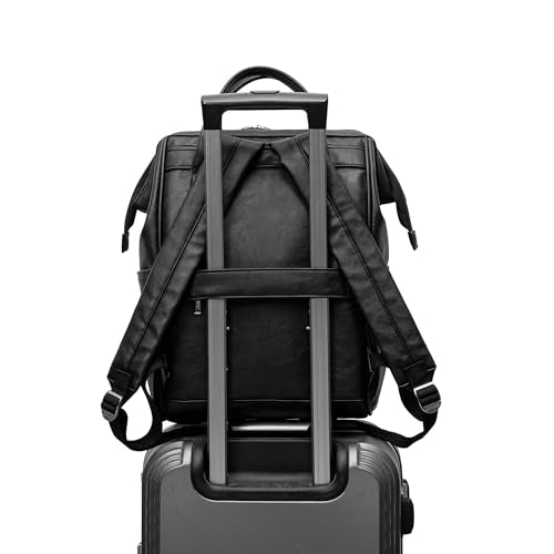 Kinmac Laptop Backpack for Women and Men, Large Capacity Travel Backpack for 15.6 inch Laptop Computer (Black PU) - color: Black Pu