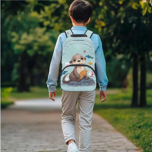 JEOCODY Cute Sea Otter Backpack for Girls Kids School Bag with Lunch Bag Pencil Case and Water Bottle Holder Casual Daypack for Travel Hiking, Back to School Accessories - color: Blue Sea Otter