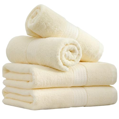 Extra Large Hand Towels for Bathroom - 4 Pack 100% Cotton Bath Towel Set 40 x 20 Inches, Larger & Lighter Weight, Quicker to Dry, Super Soft and Absorbent, Beige Hand Towels Perfect for Bathroom - color: Beige