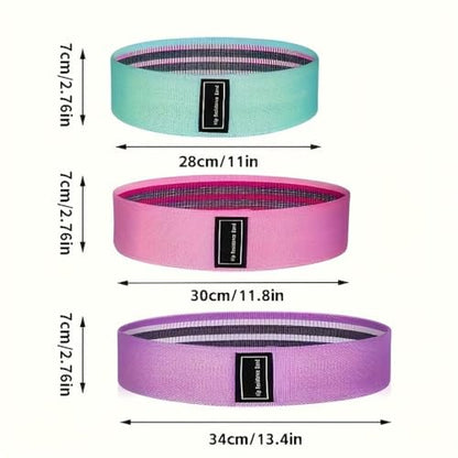 Hip Resistance Bands Set of 3, Fabric Loop Bands for Glutes, Legs and Squats, Light Medium Heavy, 15-45 lbs