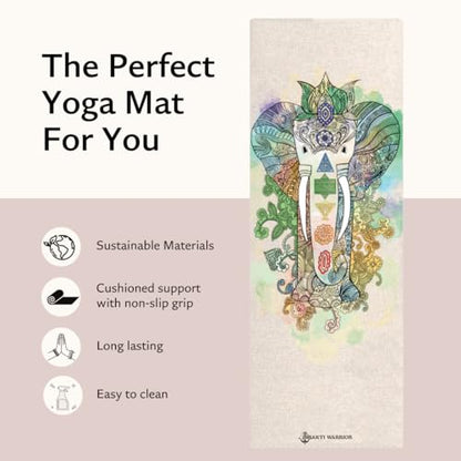 Shakti Warrior Pro Hemp Mat - Artist Designed, Premium Printed Eco-Friendly Non-Slip mat, Great for Regular & Hot Yoga, Pilates, Workouts 72 inch x 24 inch x 3mm Thick - color: Elephant