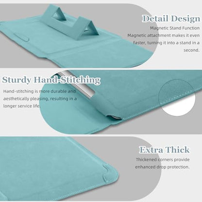 15-16 Inch Protective Laptop Sleeve Case with Stand, for MacBook Air 15" M5~M2 (2026-2023); MacBook Pro 16" M5~M1, Pro/Max(2026-2021), Matte PU Leather Laptop Case 15"-16" (Blue-Green) - color: Blue-Green, size: 15-16 Inch