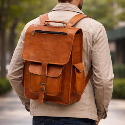 Shy Shy Let's Touch The Sky 16" Vintage leather Backpack Laptop Messenger Bag Lightweight College Rucksack Sling for Men Women
