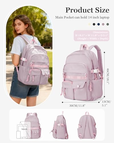 weradar Aesthetic College Backpack Women,Students Casual Travel Daypacks,High School Bookbags For Teen Girls,Cute School Backpack With Lots of Pockets(purple) - color: A2-purple