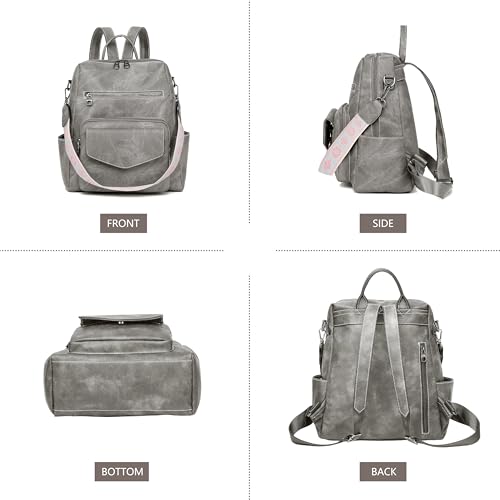 WYFJNX Backpack Purse for Women PU Leather Backpack Ladies Fashion Handbag Designer Shoulder Bag Small Travel Bag Grey - color: Grey