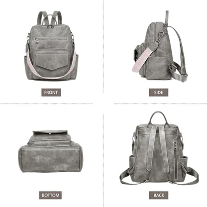 WYFJNX Backpack Purse for Women PU Leather Backpack Ladies Fashion Handbag Designer Shoulder Bag Small Travel Bag Grey - color: Grey