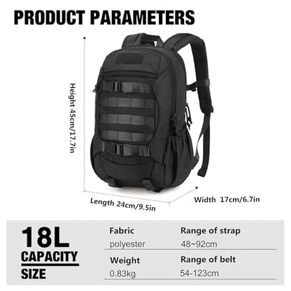 Mardingtop Small Tactical Molle Backpack for Men, 18L EDC Motorcycle Backpack,Hiking Daypack - color: Black
