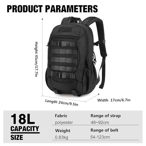 Mardingtop Small Tactical Molle Backpack for Men, 18L EDC Motorcycle Backpack,Hiking Daypack - color: Black