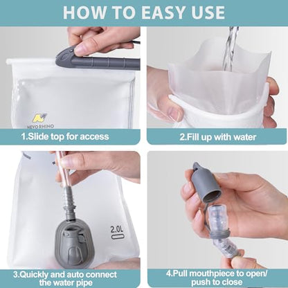N NEVO RHINO Hydration Bladder 2L-3L,Water Reservoir for Hiking Backpack Leak Proof Water Storage Bladder,BPA-Free Water Pouch Hydration Pack for Camping Cycling Running - color: 2L-with clean kit