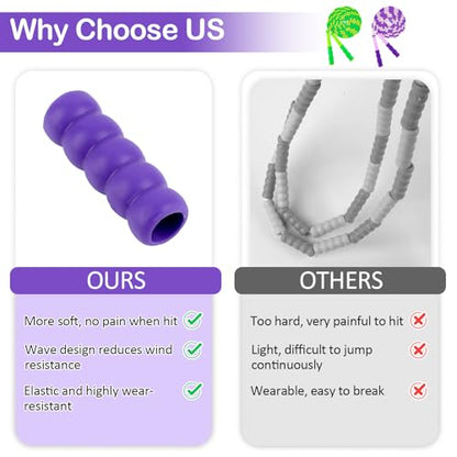 Jump Rope for Kids, Adjustable Jump Ropes for 4 5 6 7 8 10 12, Tangle Free Jumping Rope Age 8-12, Segmented Soft Beaded Skipping Rope for Women Fitness - color: Green and Purple