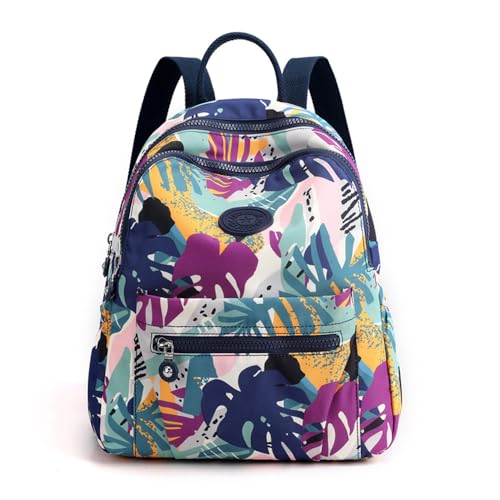 Tanweibago Mini Nylon Women Backpacks,11L Small Ladies backpacks Casual Lightweight Women Shopping Travel Daypack (A-Leaves Blue) - color: A-leaves Blue