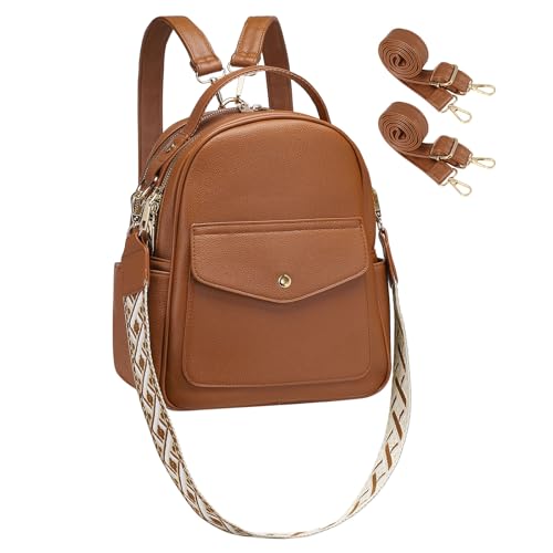 Small Backpack Purse for Women PU Leather Mini Backpack, Brown - color: Brown