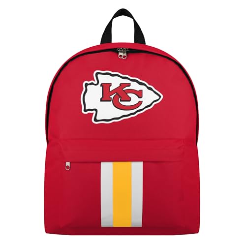 FOCO NFL Officially Licensed Team Color Primary Logo Solid Stripe Football School Bag Travel Backpack - Kansas City Chiefs - Red - color: Kansas City Chiefs