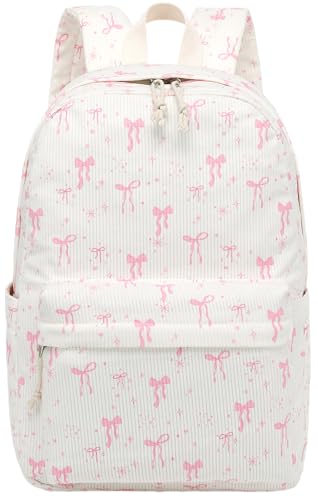 BTOOP School Backpack for Teens Large Corduroy Bookbag Lightweight 15.6 inch Laptop Bag for Girls Women Casual High School College - color: A-pink Bow
