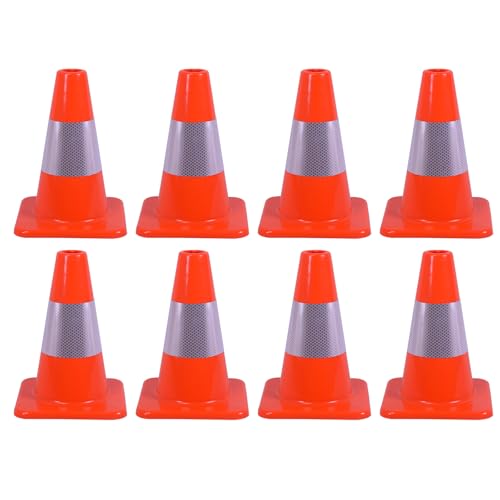 8 Pack 12" Traffic Cones with 4” Reflective Collars – Durable PVC Safety Cones for Parking, Construction, Sports & Training – High Visibility, Weather-Resistant - size: 12 inch -8Pack