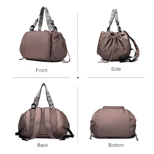 Tote Bag Large Capacity Lightweight Backpack with 15 Pockets Nylon Shoulder Bag for Car Travel Mother Bag - color: Khaki