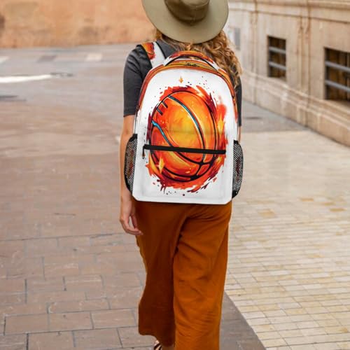 Large Backpack with 15.6 Inch Laptop Compartment, Basketball Flame Adult Backpack for Work, Travel & School College Boys Girls - color: Basketball Flame