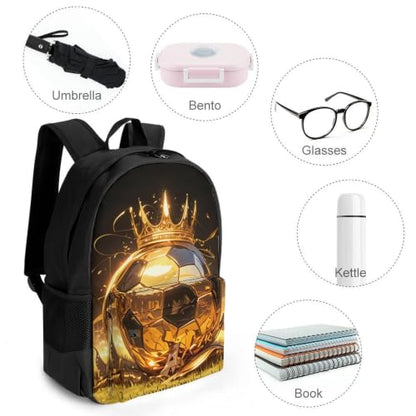 Soccer Crown King Backpack, Durable Polyester Daypack with Laptop Compartment, Reinforced Bottom, Adjustable Shoulder Straps And Multi Pockets for Travel And Daily Use - color: Soccer Crown King