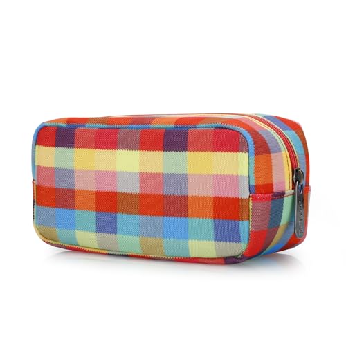 E-Tree Cute Makeup Bag,Travel Make up Pouch for Purse,Zipper Toiletry Cosmetic Brush Skin Care Case for Women Man,Tech Electronic Organizer,Small Canvas Storage for Personal Items,Colorful Checkered - color: Colorful, style: 7.8" X 3.9" X 3.9"