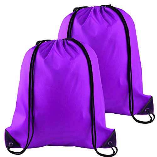 KUUQA 2Pcs Drawstring Backpack Bags Sports Cinch Sack String Backpack Storage Bags for Gym Traveling (Purple) - color: Purple