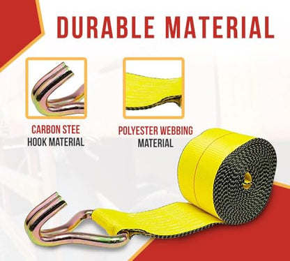 Mytee Products 10 Pack 2" x 15' Winch Straps w/Wire Hook - 3333lbs WLL - Yellow Heavy Duty 2 Inch Cargo Control Tie Down Straps for Flatbed Truck Utility Trailer - color: 10 - Pack, size: 2" x 15'