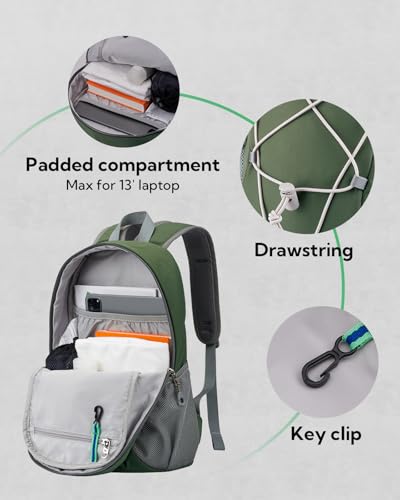 WATERFLY 12L Small Hiking Backpack: Day Pack Lightweight Travel Bag Camping Fitness Cycling Outdoor Sports Daypack For Women Men - color: Olive Green