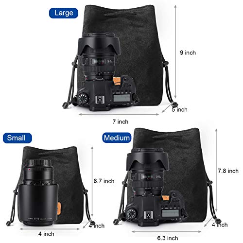 S-ZONE Soft Camera Bag DSLR Insert Handbag Drawstring Lens Case Compatible with Canon Nikon Sony - color: Black, size: Large