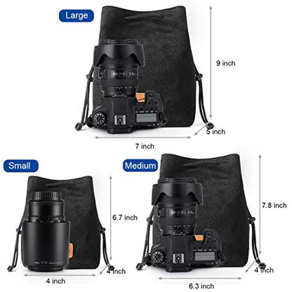 S-ZONE Soft Camera Bag DSLR Insert Handbag Drawstring Lens Case Compatible with Canon Nikon Sony - color: Black, size: Small