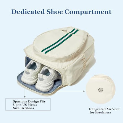 Pickleball Bag Backpack Fits 2 to 6 Paddles, Large Pickle ball Bags for Men and Women with Shoe Compartment and Fence Hook, Great Pickleball Gifts - color: Beige