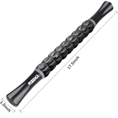 Muscle Roller Massage Roller Stick- Deep Tissue Fascia Blaster for Myofascial Pain Relief, Lymphatic Drainage & Body Sculpting, Handheld Physical Therapy & Recovery Tool (Gray black-18 inch) - color: Gray Black