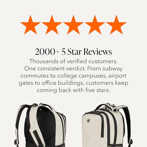 SWISSGEAR Cecil 18-Inch Laptop Backpack Fits 16-Inch Laptop, Travel Daypack with Organizer Pockets, Water Bottle Holders & Padded Straps – Cream/Black - color: Cream/Black