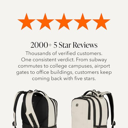 SWISSGEAR Cecil 18-Inch Laptop Backpack Fits 16-Inch Laptop, Travel Daypack with Organizer Pockets, Water Bottle Holders & Padded Straps – Cream/Black - color: Cream/Black