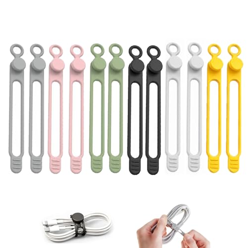 New Data Cable Organizer, Silicone Cable Ties Cable Management Organizer Reusable Cable Management Organizers wire Organizers for Cords Home Office Travel Gadgets (12 Pcs) - color: 12 Pcs