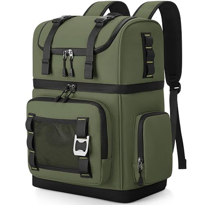 Large Waterproof Insulated Cooler Backpack for Men & Women, Double Decker Leak Proof Cooler Backpack for Beach, Camping, Picnic, Travel, 26L, 44Cans - color: Green