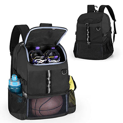 GOBUROS Basketball Bag, Soccer Equipment Bag with Ball & Shoe Compartment for Soccer Ball, Volleyball, Gym, Outdoor, Travel - color: Black