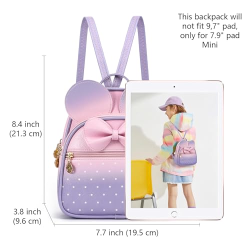 KL928 Girls Mini Backpack Bowknot Polka Dot Cute Small Daypacks Convertible Shoulder Bag Purse for Women - color: Pink#light Purple