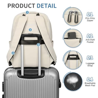 16 Inch Laptop Backpack for Men, Business Work Backpack for Everyday Commute, Waterproof Travel Office Computer Bag, Beige - color: Beige Soft Sheel