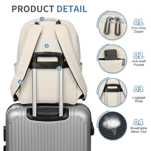 16 Inch Laptop Backpack for Men, Business Work Backpack for Everyday Commute, Waterproof Travel Office Computer Bag, Beige - color: Beige Soft Sheel