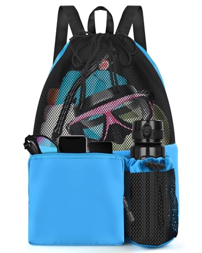 BROTOU Swim Bag Beach Backpack with Wet Pocket Mesh Drawstring Bags for Swimming, Gym - color: Blue