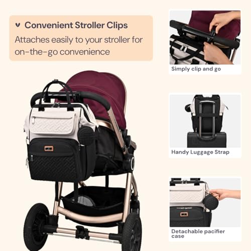 BabbleRoo Diaper Bag Backpack, Multifunction Nappy Changing Bag with Changing Pad, Stroller Straps & Pacifier Case, Unisex Stylish Travel Back Pack for Moms & Dads – Apricot & Black - color: Black & Apricot
