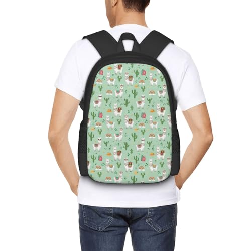 Ergonomic Padded Backpack Cute Llamas Mint Green, Anti Theft Spacious Travel Daypack Sturdy Polyester Bag for Commute Gym Outdoor Leisure Use - color: Design (1025)