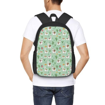 Ergonomic Padded Backpack Cute Llamas Mint Green, Anti Theft Spacious Travel Daypack Sturdy Polyester Bag for Commute Gym Outdoor Leisure Use - color: Design (1025)