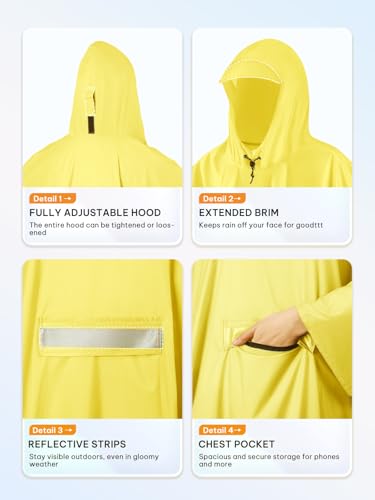 SaphiRose Extra Thick Hooded Rain Poncho Double Layer Waterproof Raincoat Jacket for Men Women Adults - color: Lemon Yellow