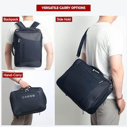 SAKOS Hybrid 3 in 1 Laptop Bag, 15.6 Inch Convertible Messenger, Shoulder Bag & Backpack, Water Repellent Travel Bag, Professional Work Bag for Men & Women, Briefcase with Laptop Compartment - Black - color: 1. Hybrid - Black