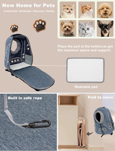 Small Dog Cat Chest Backpack Carrier,Large Space Ventilated Front Facing Backpack Carrier for Puppy,Lightweight Doggy Backpack for Hiking,Camping,Travel,Outdoor,Max 12 lbs(Denim Blue) - color: Denim Blue